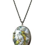 Vintage Bird Locket Pendant Necklace With Floral Design Meaningful Gift Boho 25" Yellow Photo 0