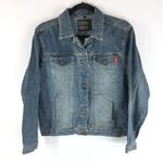 One by One Womens Denim Jacket Vintage Retro Trucker Medium Wash Fading US L Blue Size L Photo 0