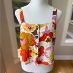 Lush Clothing LUSH Poppy Ivory Pink Orange Floral Cropped Linen Button Front Tank Top Sz Small Photo 8