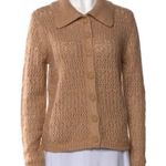 Joie  Crochet Knit Collared Button Up Cardigan Sweater top boho tan light brown L Photo 0