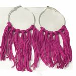 None Boho Fringe Tassel Hoop Earrings Silver Tone Magenta Purple‎ Big Statement Large Photo 2