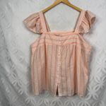 Blu Pepper Perch by Button Up Striped Ruffle Sleeveless Top Light Peach Size 3X Photo 6