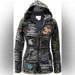 NWOT Pointy Hooded Om Gothic Style Stonewashed Razor Cut Zip Up Hoodie Black Photo 1