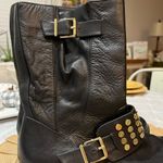Jessica Simpson  Skylar Black Leather Moto Boots with Gold Hardware Sz 8 Photo 4