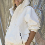 NÜ Denmark Cream Hooded Zip Front Jacket, Size Small Oversized Crochet NWT White Photo 0
