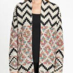 Dreamers Black and Cream Multicolor Chevron Cardigan with Floral Accents Size S Photo 0
