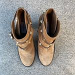 Valentino Garavani Valentino Rockstud 100mm double strap tan suede ankle boots size IT 37.5 US 7.5 Photo 7