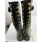 Talbots Womans Rain Boots 6 Black Beige Pull On Knee Length NWOT Photo 4