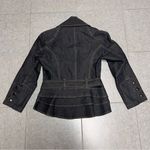 Bisou Bisou Dark Blue Denim Belted Jean Jacket Ruffled Hem S Military Band Photo 5