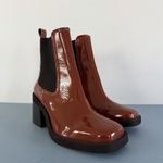 Gianni Bini Banks Crinkle Patent Leather Double Gore Square Toe Brown Booties Photo 1