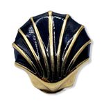 Monet VTG 80s Signed Clam Shell Clip-On Earrings Art Deco Estate Gold Tone Black Photo 1