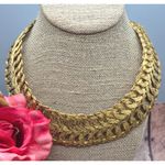 None Vintage Rare Gold Tone Woven Wrap Jewelry Set Lay Flat Collar Necklace Bracelet Photo 3
