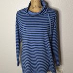 Talbots T Blue Black Striped Tunic Pullover Sweater Cowl Neck Relaxed Size M Photo 0