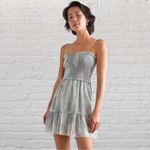 Aritzia Wilfred Size XXS Catamaran Ruffle Mini Dress Silver Sage Green Coquette Photo 1