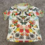 Johnny Was  Happy Wings butterfly floral print polo collared shirt blouse large Photo 1