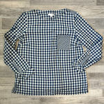 J. Jill Navy Plaid Double Layer Long Sleeve Top Front Pocket J50 Blue Photo 0