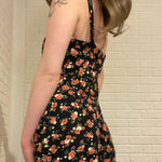 Farm Rio Retro Ditsy Floral Pin up Style Wide Leg Jumpsuit, Black, Size 6 Photo 6