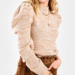 Harper Heritage  Heathered Tan Carmen High Neck Puff Sleeve Sweater Photo 0