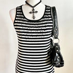 Y2K Black‎ Striped Mini Dress, Goth Grunge 2000s Edgy Indie Sleaze Black Photo 0
