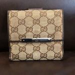 Gucci GG Trifold Canvas Jacquard Wallet Brown Leather Coin Purse Credit Cards Photo 15