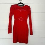EXPRESS  Women’s Extra Small Red Lace Sweetheart Mini Longsleeve Dress Photo 0