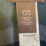  Poncho Shawl Women's One Size Plaid Fringe Soft Blue Green Chicos Photo 2