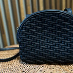 Anthropologie Black Faux Leather Woven Crossbody Bag Adjustable Strap Photo 0