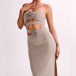 Meshki -  Stassie embellished Nude Strapless Flower Rose Diamante Maxi Dress Photo 15