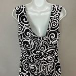 Maggy London Maggie London Dress Ruched Waist Size Large Black White Spiral Print Circular Photo 6