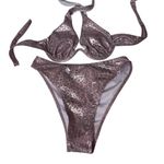 Pink Animal Print Bikini Set Halter Top Swimsuit Sexy Beach Wear Small Photo 0