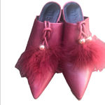 Tibi  BURGUNDY FEATHER MULES Photo 1