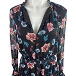 Intermix  Vera 100% Silk Black Floral Long Sleeve V-Neck Midi High Low Dress Sz 0 Photo 2