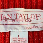 Vintage 90s Jan Taylor Red And Silver Metallic Thread Knit Sweater Size M Photo 2