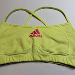 Adidas Sports Bra Med Yellow Pink Logo Crossback Climalite Athletic Gym Active # Photo 0