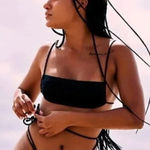 Agua Bendita NEW  black smocked minta bikini top,‎ size L Photo 0