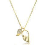 925 Sterling Silver Necklace 18k Gold Plated Angel Wings Double Pendant Photo 2