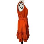 Calvin Klein  SZ 10 A-Line Dress Sleeveless V-Neck Tie Waist Ruffled Hem Crinkle Photo 2