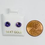 Real 14k Gold Studs purple violet earrings 6mm Photo 3