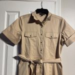J.Crew utility shirt dress tan khaki gold button Midi Dress Belt flare neutral Photo 3