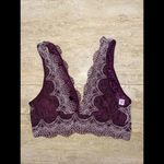 Victoria's Secret  All Over Crochet Lace Deep‎ V-Neck Bralette Burgundy & White M Photo 1