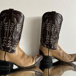 Vintage Brown Tan Leather Western Festival Wingtip Mid Calf Heeled Cowboy Boots Size 7.5 Photo 4