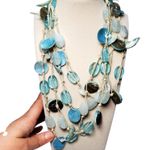 Blue Glass Bead Shell Multi Strand Necklace Extra Long 32" Beachy Photo 1