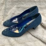 Stuart Weitzman  Blue Denim Heels with Silver Rhinestone Accents Photo 7