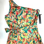 Nicole Miller  Tropical One Shoulder Maxi Front Slit Dress Fancy Belted 8 Satin Photo 1