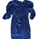 Ronny Kobo Women’s Amara Medieval Blue Floral Puff Sleeve Wrap Mini Dress Large Photo 9