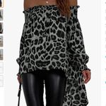 Women’s Leopard Print Off shoulder Hi Lo Tunic Blouse in gray combo size small Photo 1