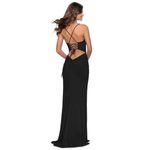 La Femme NWT  28792 Scoop Neck Open Back Sheath Dress High Leg Slit Women's SZ 0 Photo 1