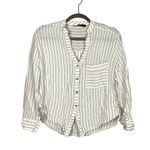 ZARA Asymmetric Long Sleeve Stripe Button Blouse V Neck Collar Pocket M White Photo 2