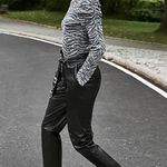 EXPRESS Super High Waisted Faux Leather Belted Ankle Pant, Black, Size 6R, NWT Photo 3