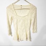 Free People  Size XS Cream Lace Peplum‎ Half Sleeve Square Neck Romantic Blouse Photo 2